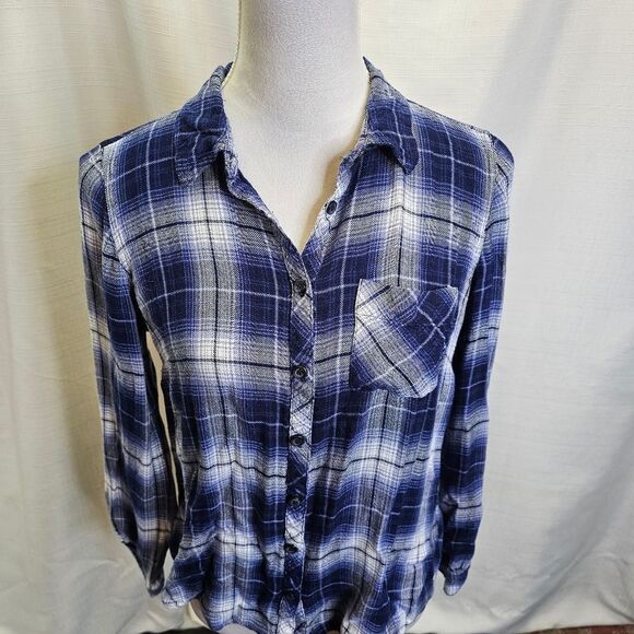 Westport 1962 Blue Flowy Plaid Button Down Shirt Size Small - Picture 4 of 8